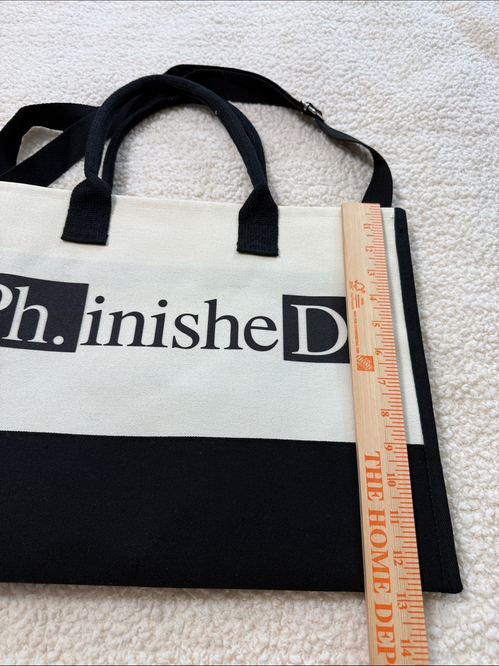 New Black & Cream Canvas Tote Bag for Doctor PhD Graduates Men or Women - Picture 4 of 9